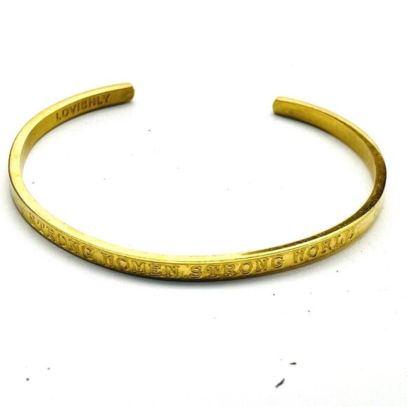 LOVISHLY Gold Tone Engraved Cuff Bracelet Inspirational Quote Adjustable Signed - Picture 2 of 5